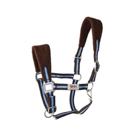 CABEZADA NYLON C/FORRO Y MOSQUETON MARRON/AZUL CLARO FULL